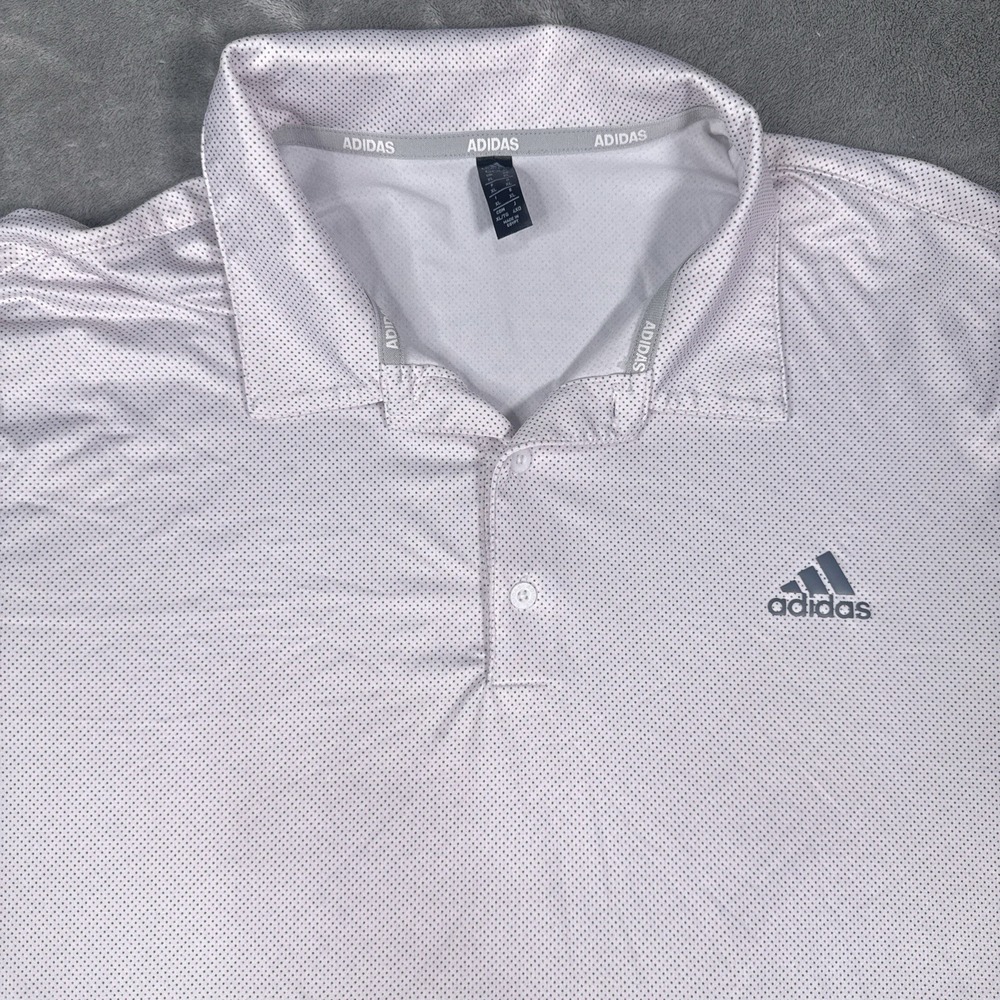 Adidas Polo Shirt Mens Extra Large White Polka Dot Golf Performance Lightweight